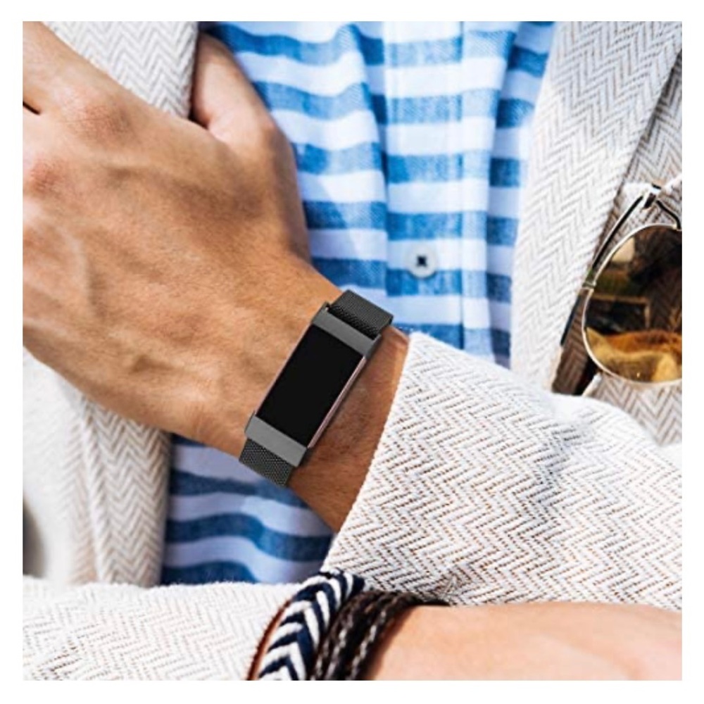 NWT FitBit Black Large Charge3/4 StainlessSteel Metal Mesh Magnetic Replace Band - Picture 4 of 5